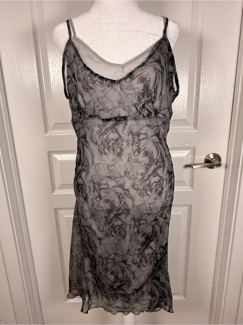 Sheer Floral Lace Chemise Slip in Black